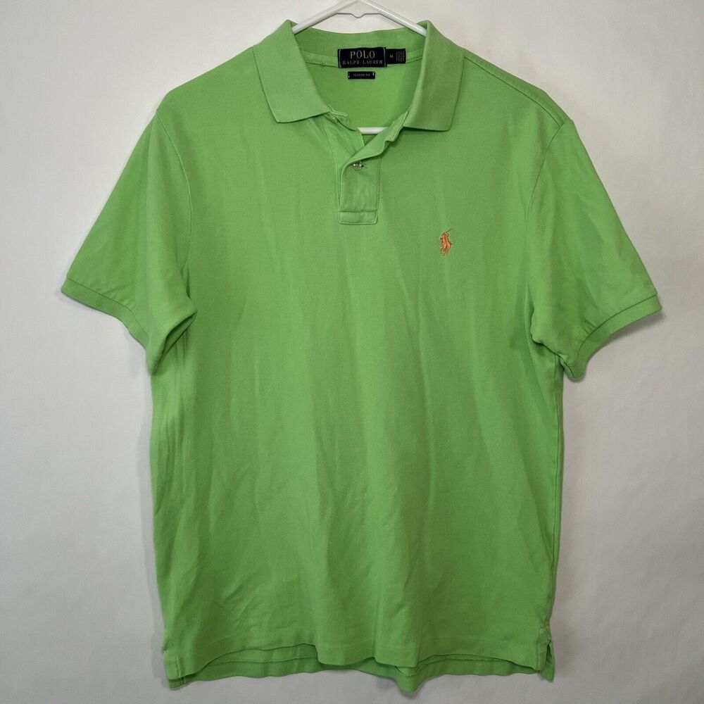Polo Ralph Lauren Classic Fit Polo Shirt Mens Size Medium Green Orange Pony SS